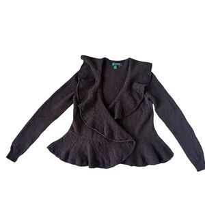 Lauren Ralph Lauren Women’s Lambswool Knit Open-Front Cardigan Sweater Small